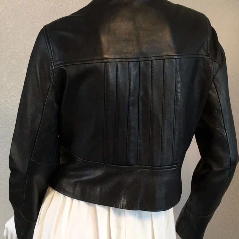 Black Leather Zip-Front Women's Jacket - Picture 6 of 7